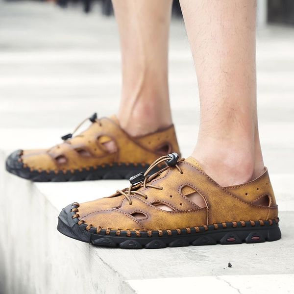 

sandals large size 38-46 outdoor men's summer fashion beach men genuine leather casual soft zapatos de hombre w5, Black