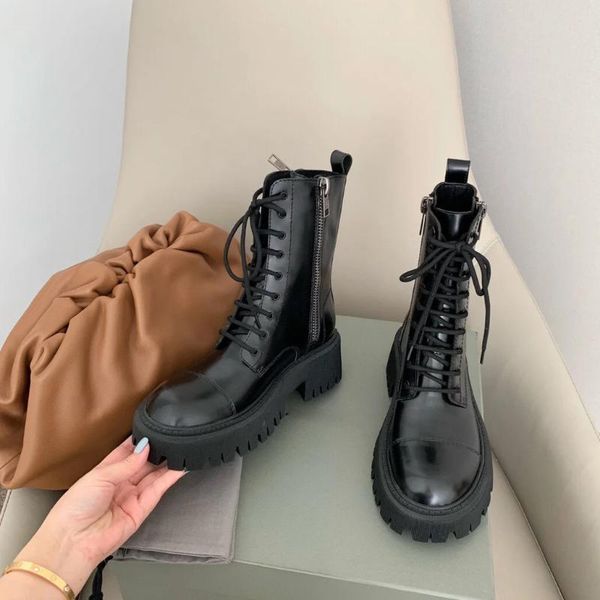 

boots fashion women's 2021 show mid pipe autumn versatile trend single, Black