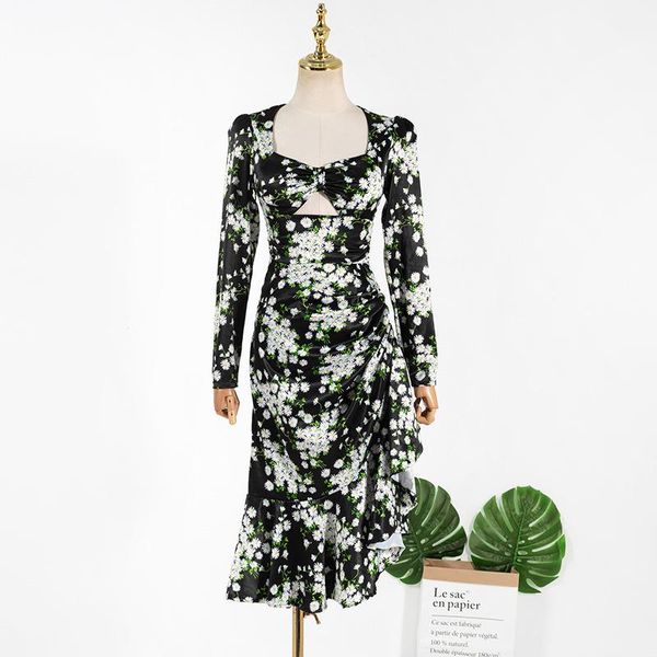 

casual dresses women summer dress floral print chiffon fishtail for party vestidos de fiesta l, Black;gray