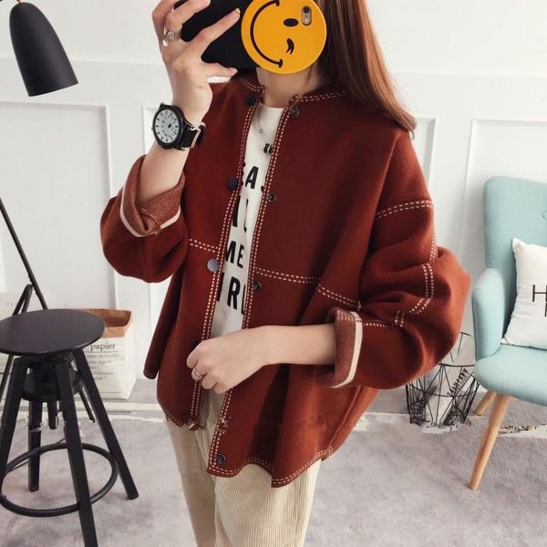 

women's jackets plus size kintted cardigan sweater coat for student, Black;brown