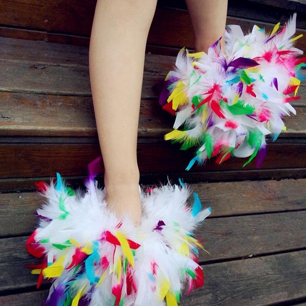 

slippers fashion summer antumn women handmade feathers fur wedge sandal shoes beach flip flops, Black