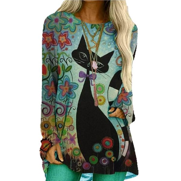 

women's t-shirt 2021 women summer tshirts long sleeve casual autumn o neck halloween cartoons print loose pullover t-shirts top, White