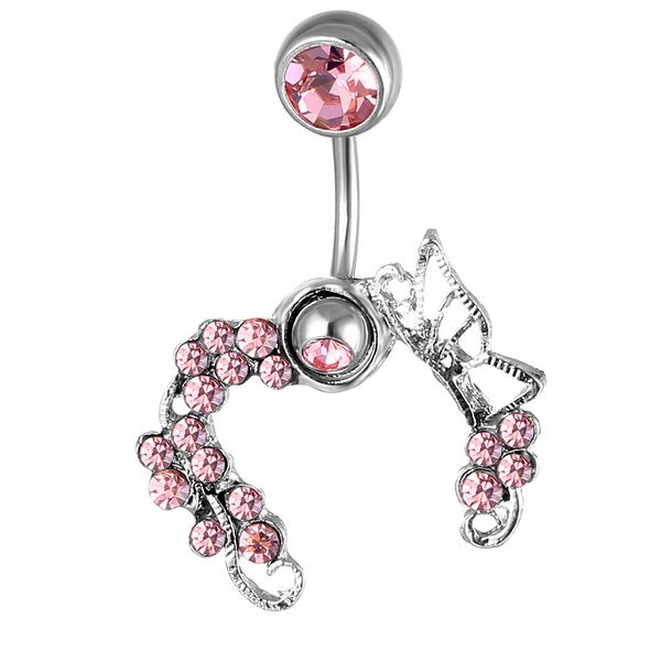 

d0654 pink belly nave ring, Silver