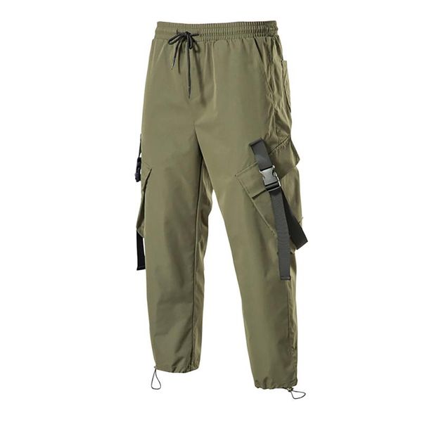 

men's fashion drawstring pocket straight leg overalls cargo pants drop-crotch casual trousers men drop 2021, Black