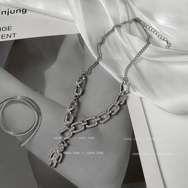 

chain women pendants korean east gate fashion simple personality necklace inlaid with diamond butterfly cub net red temperament design, Silver