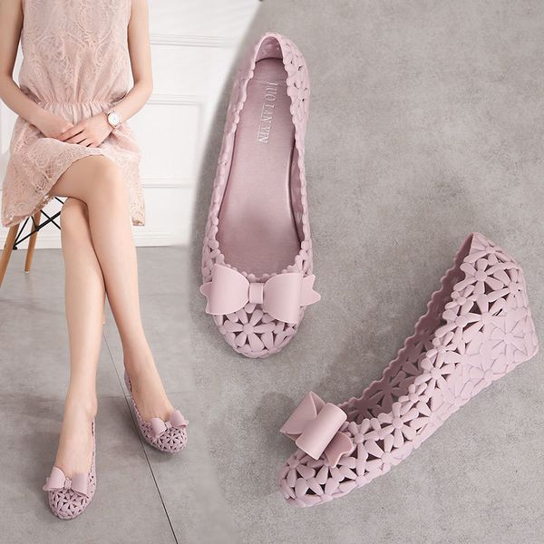 

dress shoes jelly pumps sandals summer med wedges heel hollow out bowknot breathable women beach sand holiday 4tq2, Black