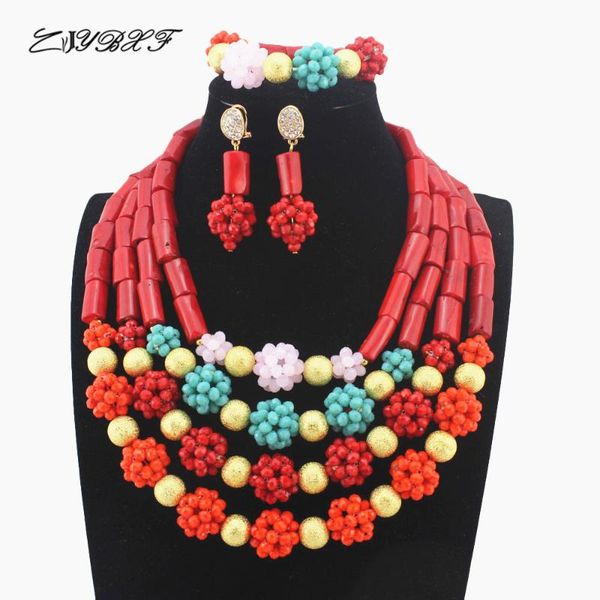 

earrings & necklace fashion red coral beads multicolors crystal ball necklaces nigerian african wedding jewelry set hd8255, Silver