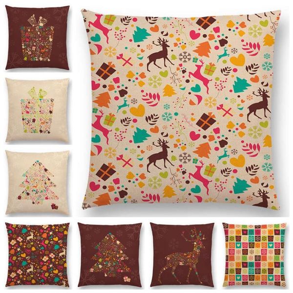

christmas day series cushion cover tree gift reindeer snowflake mini pattern prints happy holiday colourful throw pillow case cushion/decora