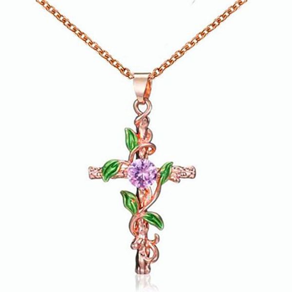 

pendant necklaces hnsp fashion rose gold leaf zircon cross necklace for women girl gift 2021, Silver