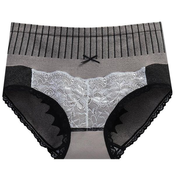 

women's panties package] seamless middle school high waisted waistband lace side underwear pure cotton crotch oversized briefs, Black;pink