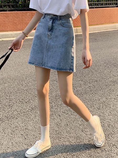 

denim skirt women's spring and summer 2021 ins style versatile high waist a-line shows thin cover hip bag skirts, Black