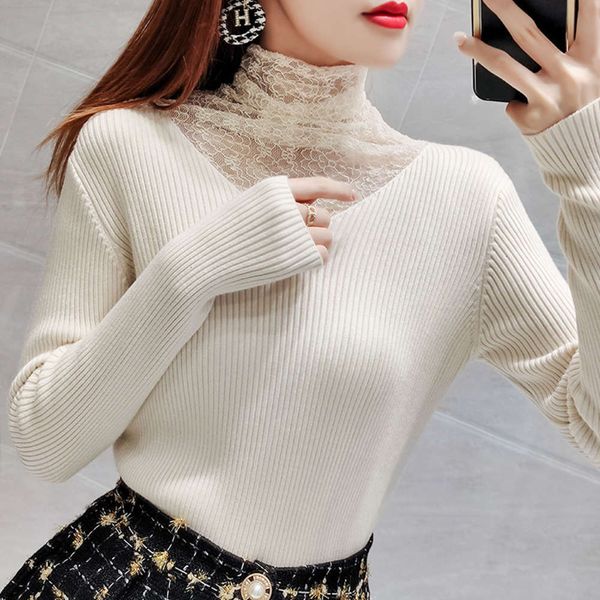 

women's sweaters sweatersautumn and winter high stitching lace knitted bottomcoat women's foreign gas pile neck sweater with 5mn9, White;black