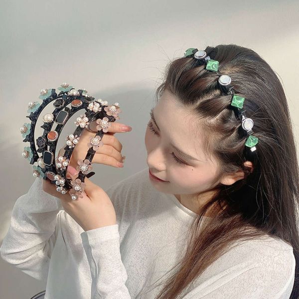 

broken hoop braided headband bangs fixed simple coiled headdress, Black;brown