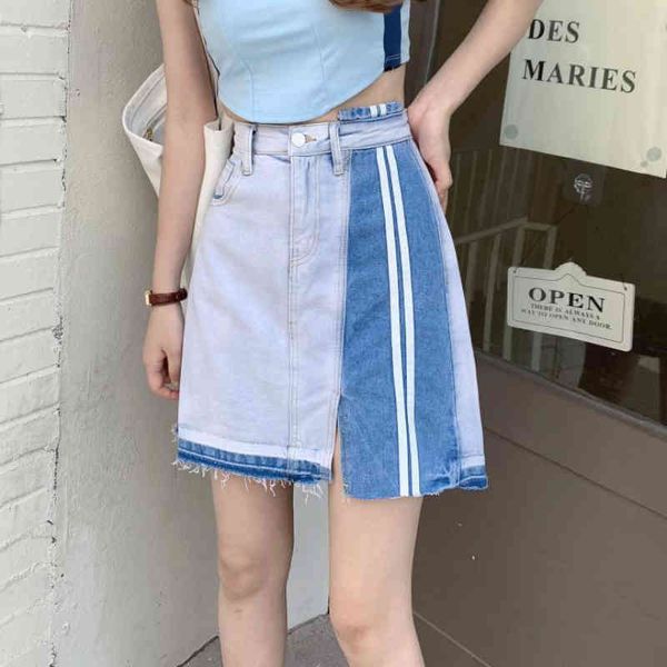 

skirts designed women denim high waist patchwork tassel a line jeans fashion streetwear summer girls mini new 5192, Black