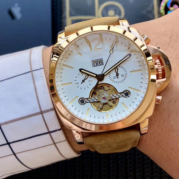 

8-mens watches gold dial automatic mechanical classical style leather strap dress designer military luxe reloj de lujo luxury, Slivery;brown
