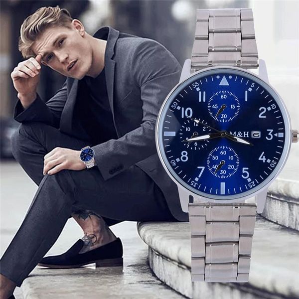 

wristwatches men's watches calendar simple three eyes dial stainless steel belt quartz mens relojes para hombre montre homme orologio u, Slivery;brown