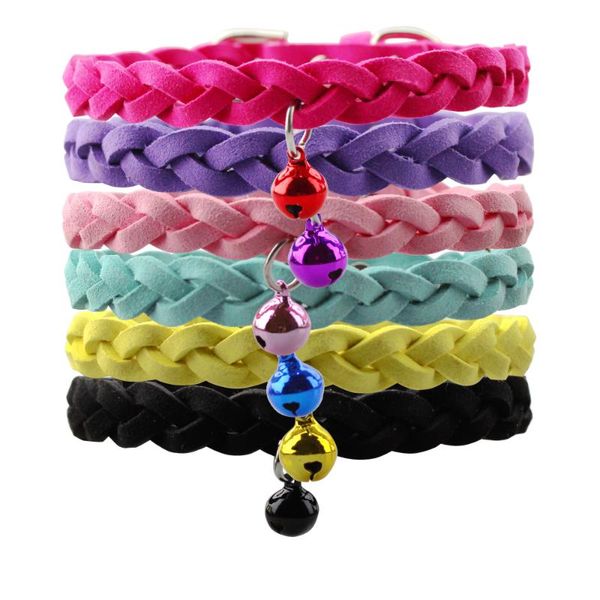 

dog collars & leashes pet cat collar soft suede leather weave with bell puppy kitten adjustable neck belt tie cute necktie supplies