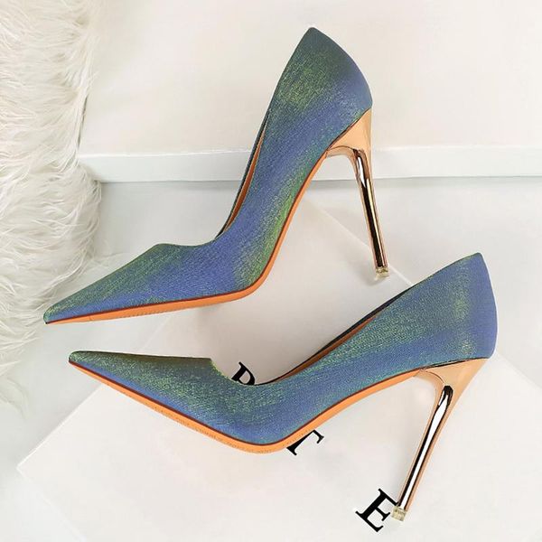 

dress shoes 2021 women 8.5cm high heels pumps silk stiletto escarpins blue lady fashion wedding bridal stripper satin luxury, Black
