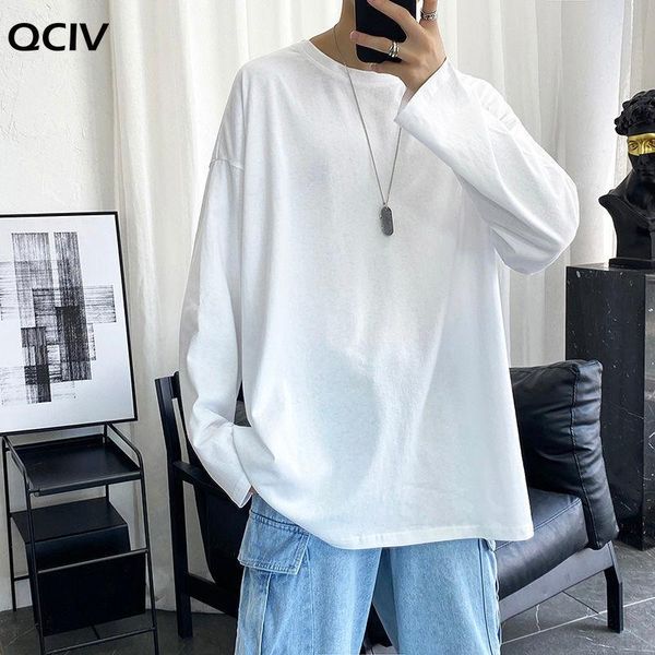 

men's t-shirts men long sleeve autumn male simple design solid basic oversize 5xl soft cozy all-match korean fashion chic, White;black