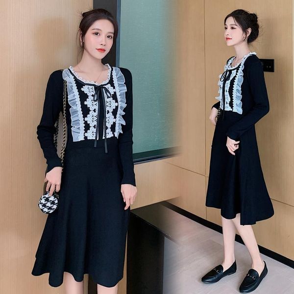 

maternity dresses 8187# clothes spring autumn long sleeve lace patchwork loose dress for pregnant women pregnancy, White
