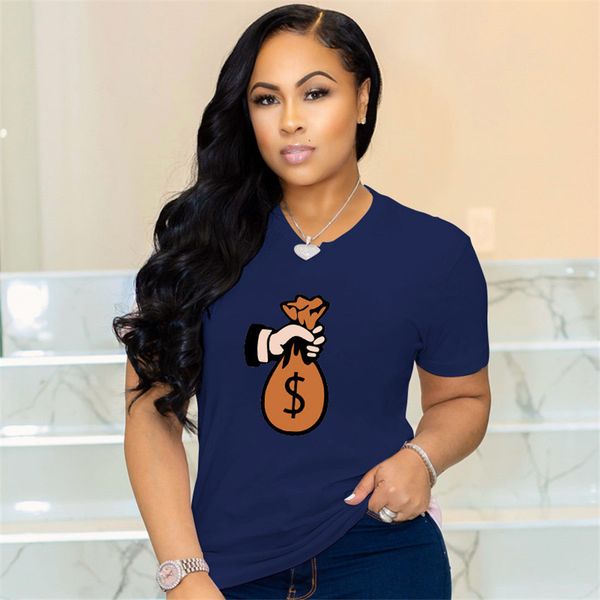 

women's t-shirt designer womens tshirts money print o-neck short sleeve breathable woman casual colorful loose female tees, White