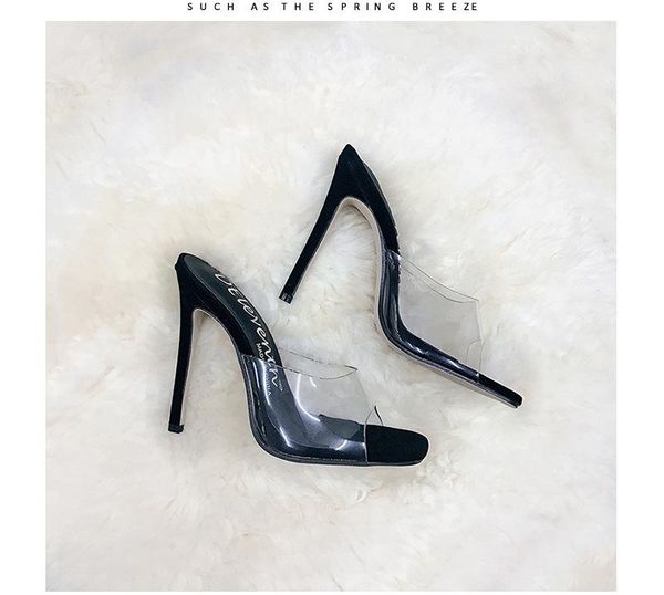 

dress shoes women slippers fashion open toed square head high heels, Black