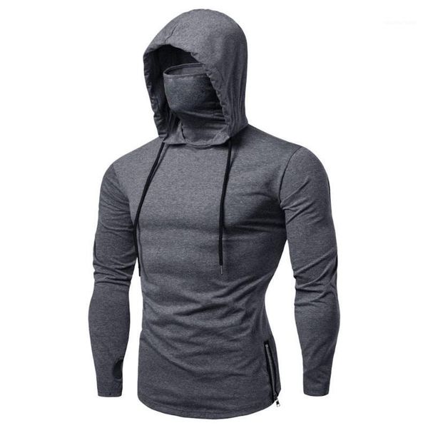 

men's hoodies & sweatshirts hoodie men autumn gym thin long sleeve face cover solid aesthetic sweatshirt gothic clothing sudaderas plu, Black