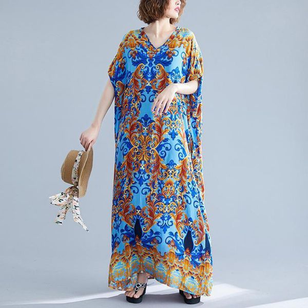 

dress plus size 9xl 8xl 7xl female summer femme bathrobe bohemian printing cotton mix beach-style clothes, Black;gray