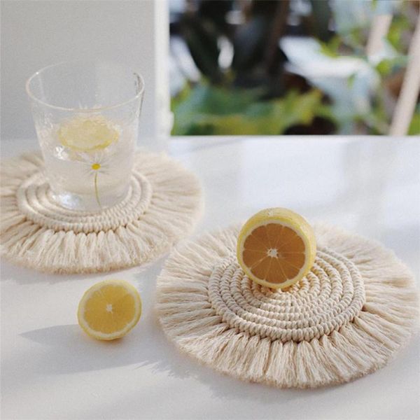 

mats & pads northern europe macrame cup pad bohemia tablecloth table mat pure handmade cotton braid non-slip insulation for kitchen
