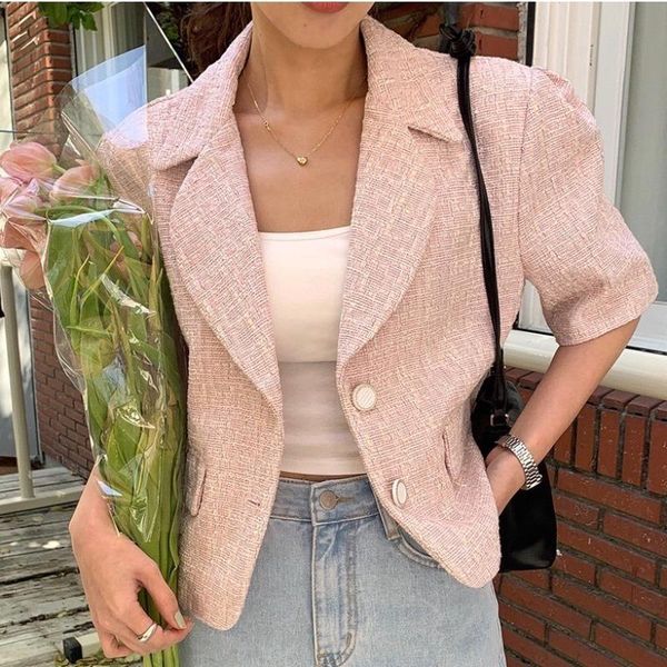 

women's suits & blazers women jacket 2021 summer korean chic ladies gentle temperament suit blazer coat two botton loose puff sleeve tw, White;black
