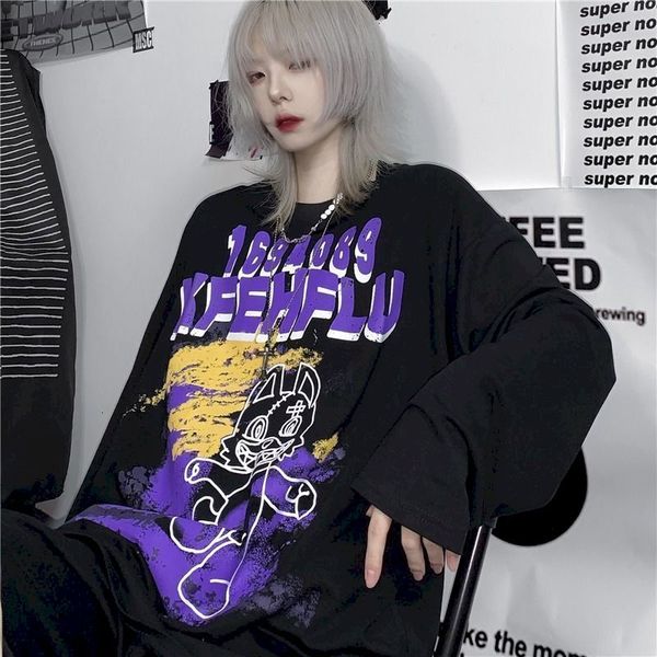 

women's hoodies & sweatshirts 100% cotton long-sleeved t-shirt women men new autumn harajuku retro cartoon loose student personali, Black