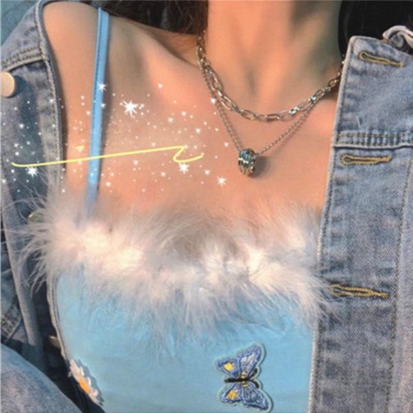 

fashion punk metal multilayer ring clavicle chain short necklace for women girl jewlery chains, Silver