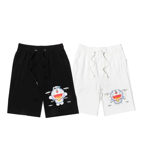 

doraemon letter print shorts 280g terry fabric black and white m-xxl, White;black