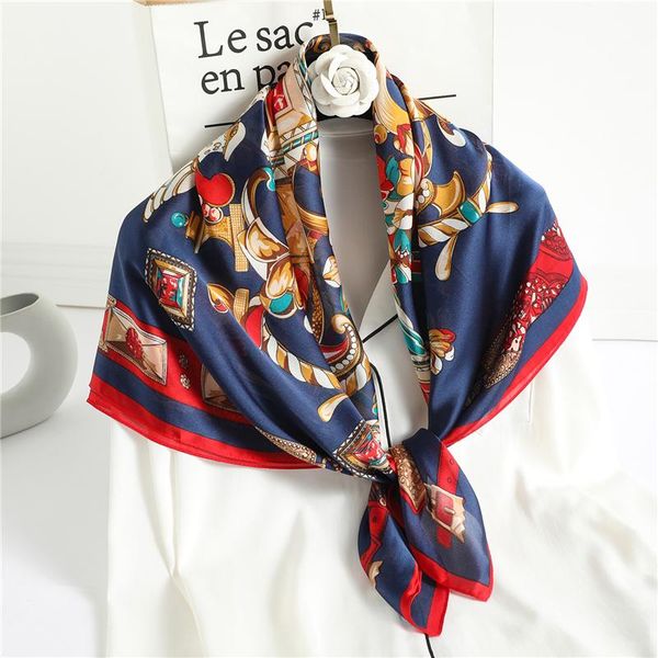 

scarves summer design print silk square neck scarf for women bandana spring foulard pashmina shawl wrap hijab headband, Blue;gray