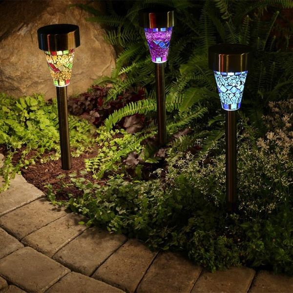 Lâmpadas de gramado 3 pçs / lote Luz solar do jardim do mosaico LED lâmpada de aço inoxidável ponto de aço inoxidável iluminação para o ano de Natal