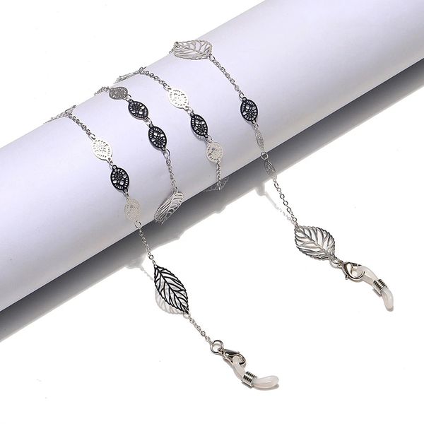 

trendy anti-slip metal spectacle rope silver color hollow leaves pearl hand-chain glasses chain spectacle rope