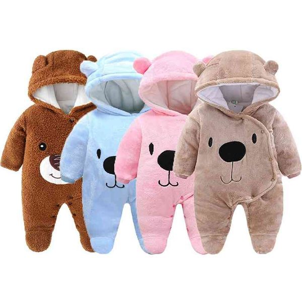 

baby clothing boy girls clothes cotton born toddler rompers cute infant bear born winter hoodie romper 0-18m 210826, Blue