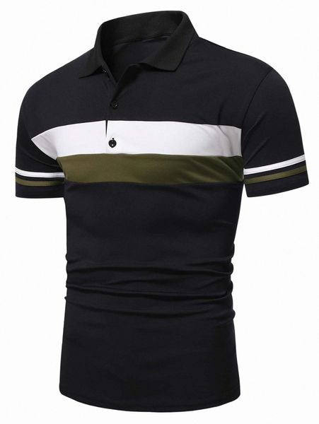 

men contrast panel polo shirt e6m3#, White;black