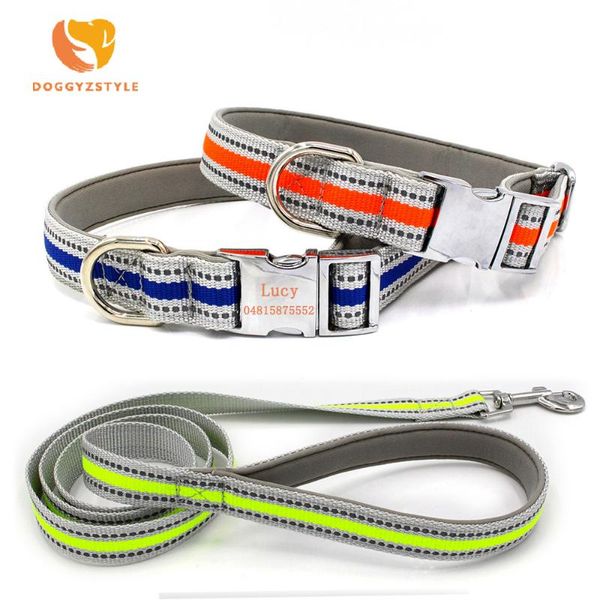 

customized printed pet collar reflective nylon dog leash adjustable engraved puppy id name set for small large dogs collars & leashes