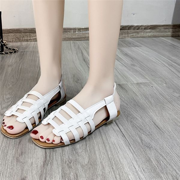 

sandals woman slip on women fashion sandalias 1.5cm heel 2021 flats no-slip womens shoes plus size 41 42 toke, Black
