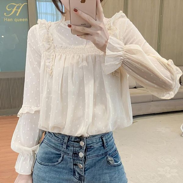 

han queen spring autumn fashion base shirt vintage blouse women white long sleeves elegant korean female loose street shirts women's bl