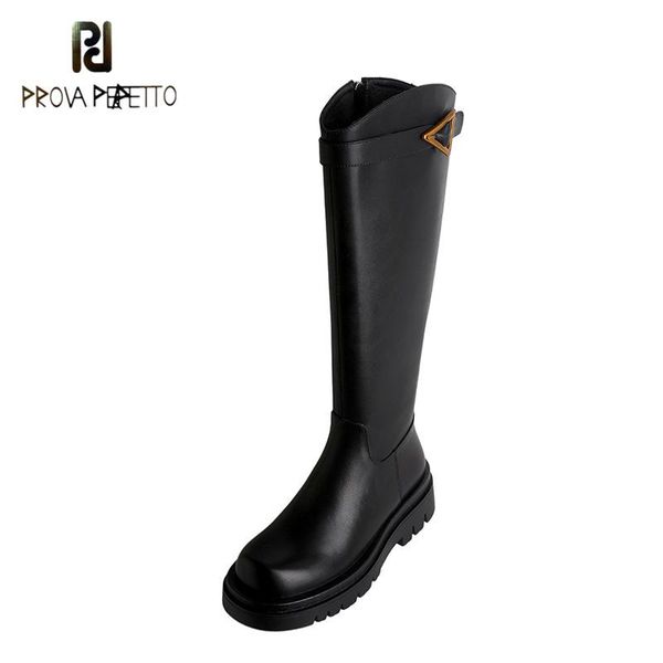 

boots thick-soled for fall/winter 2021 high cowhide round toe increased side zipper fashion belt buckle knight, Black