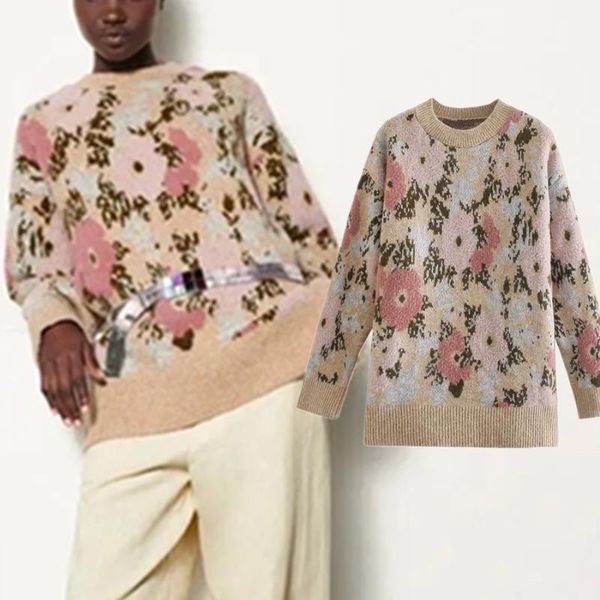 

women's sweaters elmsk women indie folk vintage jacquard weave floral o-neck warm loose winter pull femme pullovers, White;black