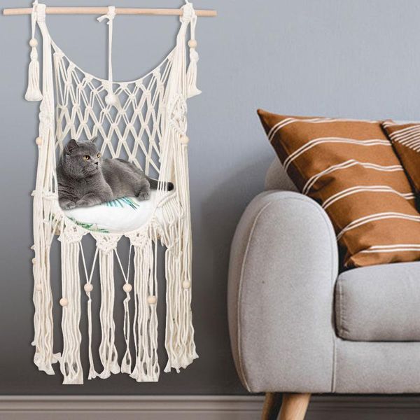 

cat beds & furniture handwoven tapestry cotton pet hammock swing bed macrame for home bedroom decoration wall hanging