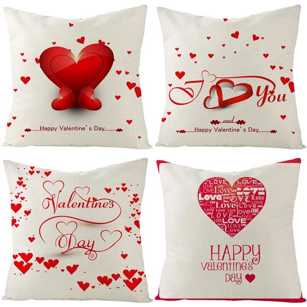 

pillow case 4pcs valentine's day linen pillowcase red love series cushion cover home/el bicycle heart printing boster set