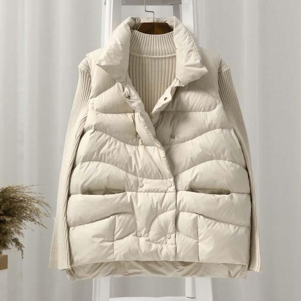 

women's vests 2021 autumn winter women sleeveless vest lady warm plus size down cotton padded female solid stand collar waistcoat m209, Black;white