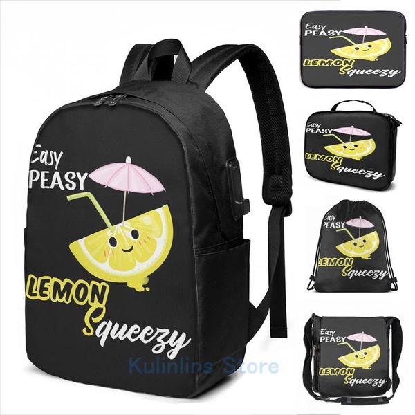 

backpack funny graphic print easy peasy lemon squeezy summer lemonade usb charge men school travel lapbag