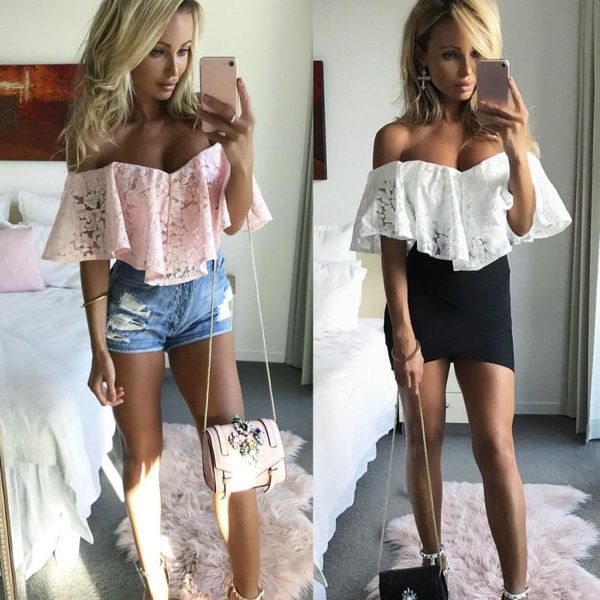 

one-piece suits 1pcs summer women white lace sleeveless slash neck playsuit bodycon party club jumpsuit bodysuit