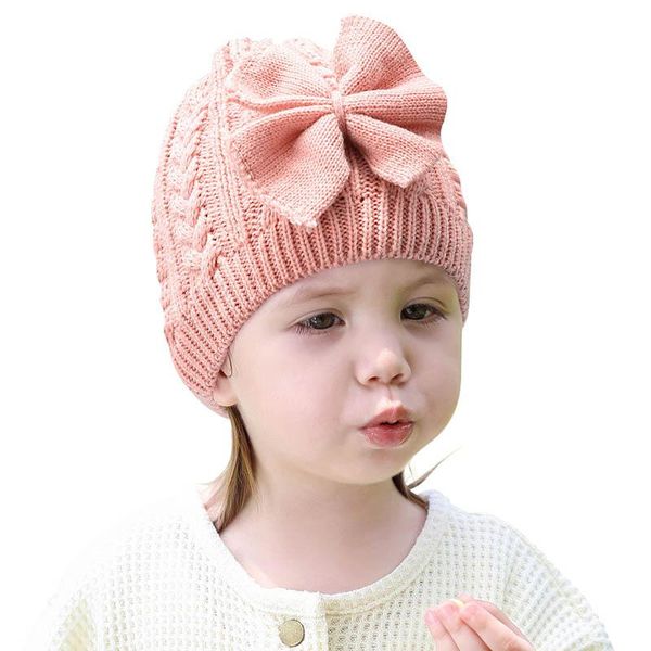 

caps & hats sweet solid color big bowknot baby hat turban winter warm born girls knitted cap princess thick outdoor infant toddler bonnet, Yellow