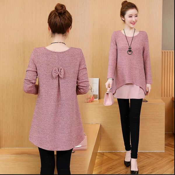 

fake two pieces blusas mujer womens shirt spring autumn plus size bow casual elegant long sleeve o neck femininas, White